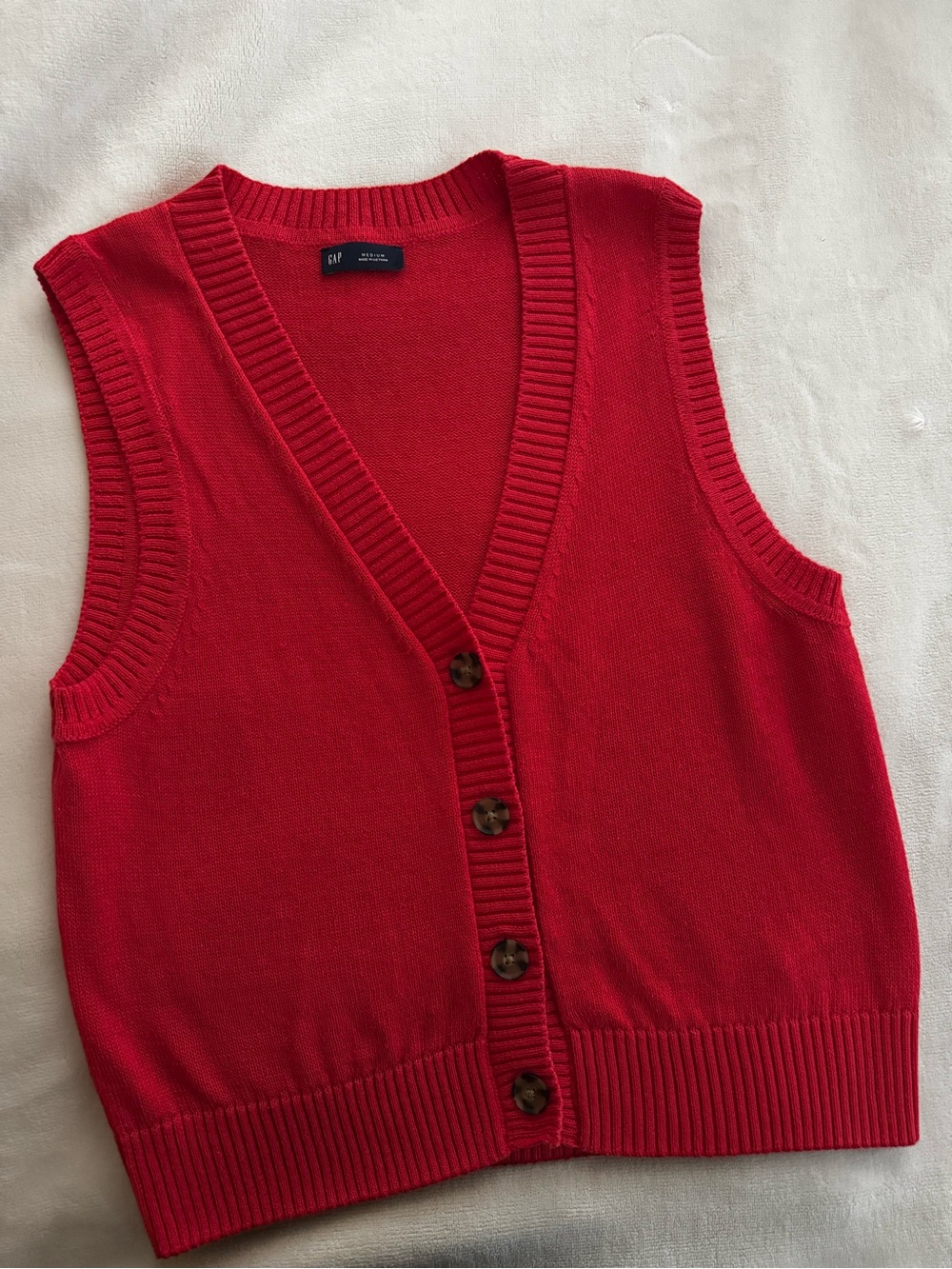 GAP Red V-Neck Button Front Knit Vest